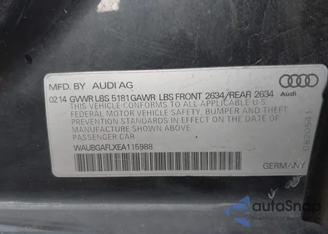 2014 Audi S4 3.0T Premium Plus from USA, damaged, VIN WAUBGAFLXEA115988